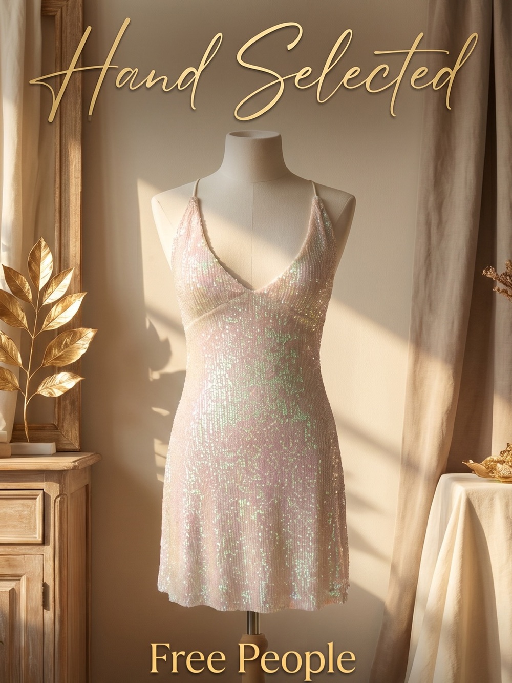 Free People Intimately Iridescent Pastel Sequin Slip Mini Dress Coquette XS